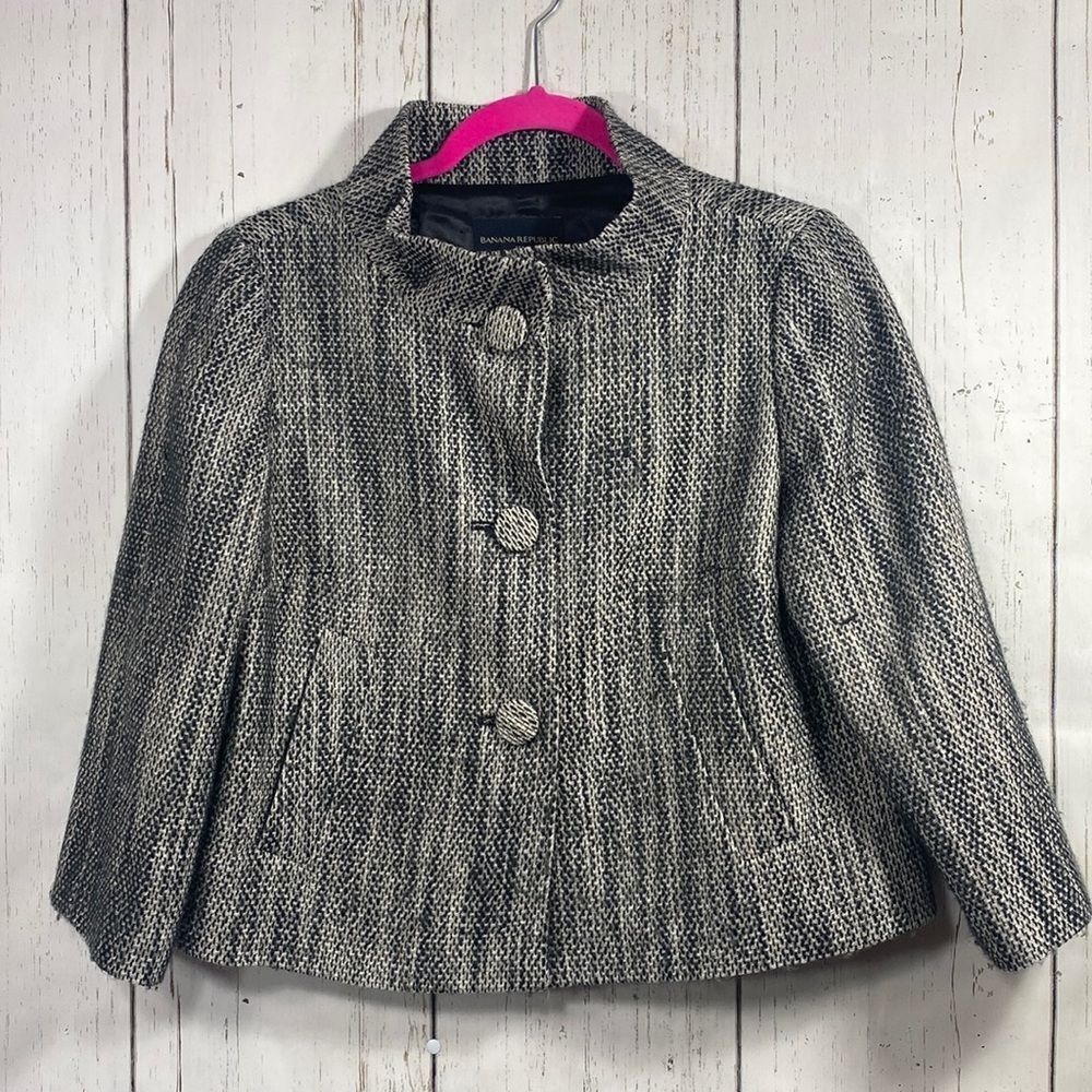 Banana Republic Wool Blend Tweed Swing Jacket Size S Classic Retro Mod Style